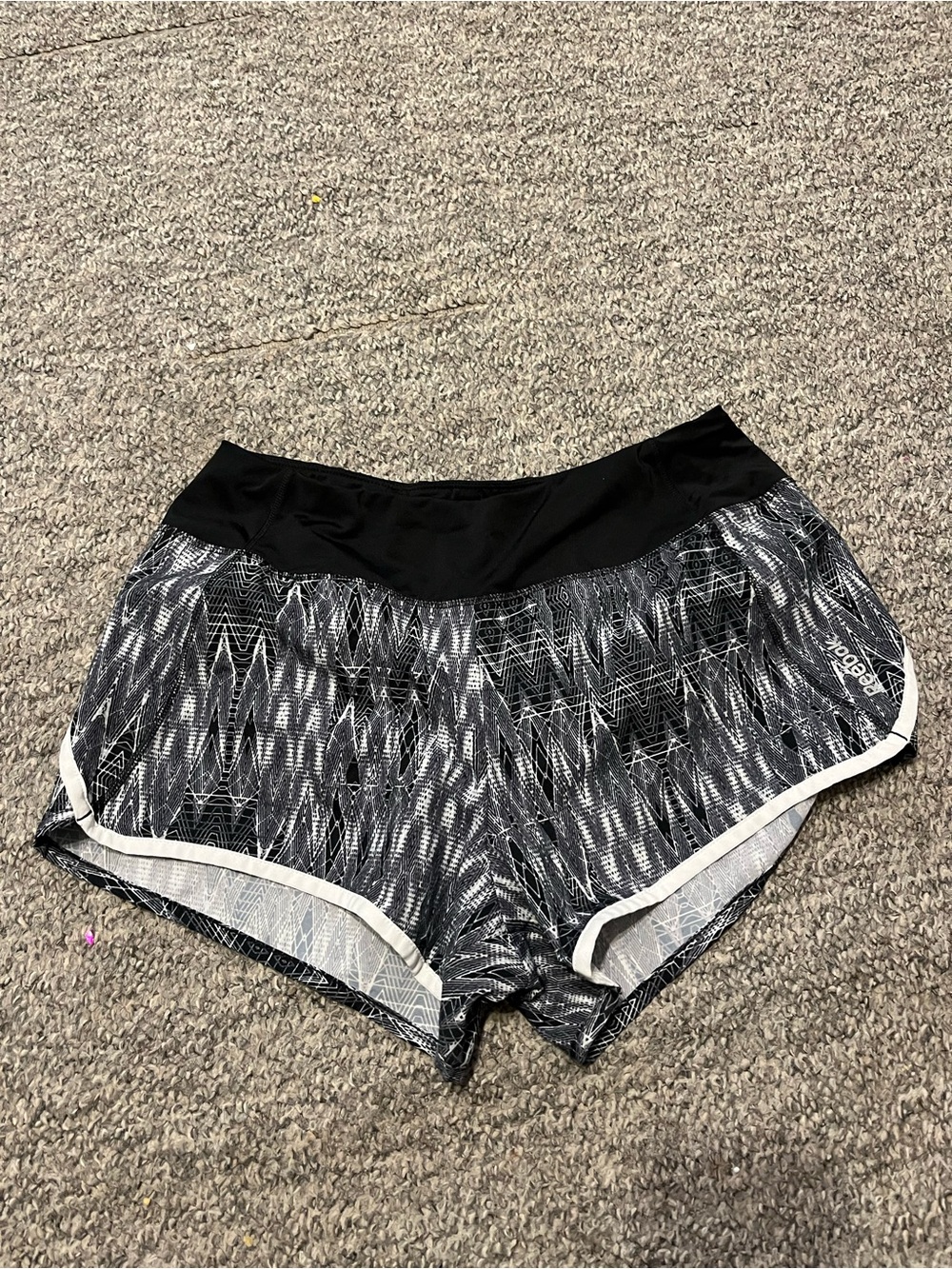 Reebok Black & White Patterned Women's Athletic Shorts